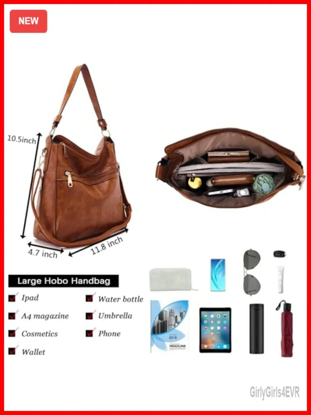 4-Piece Set Including Hobo Crossbody Bag, Tote, Wallet, and Coin Purse in Faux